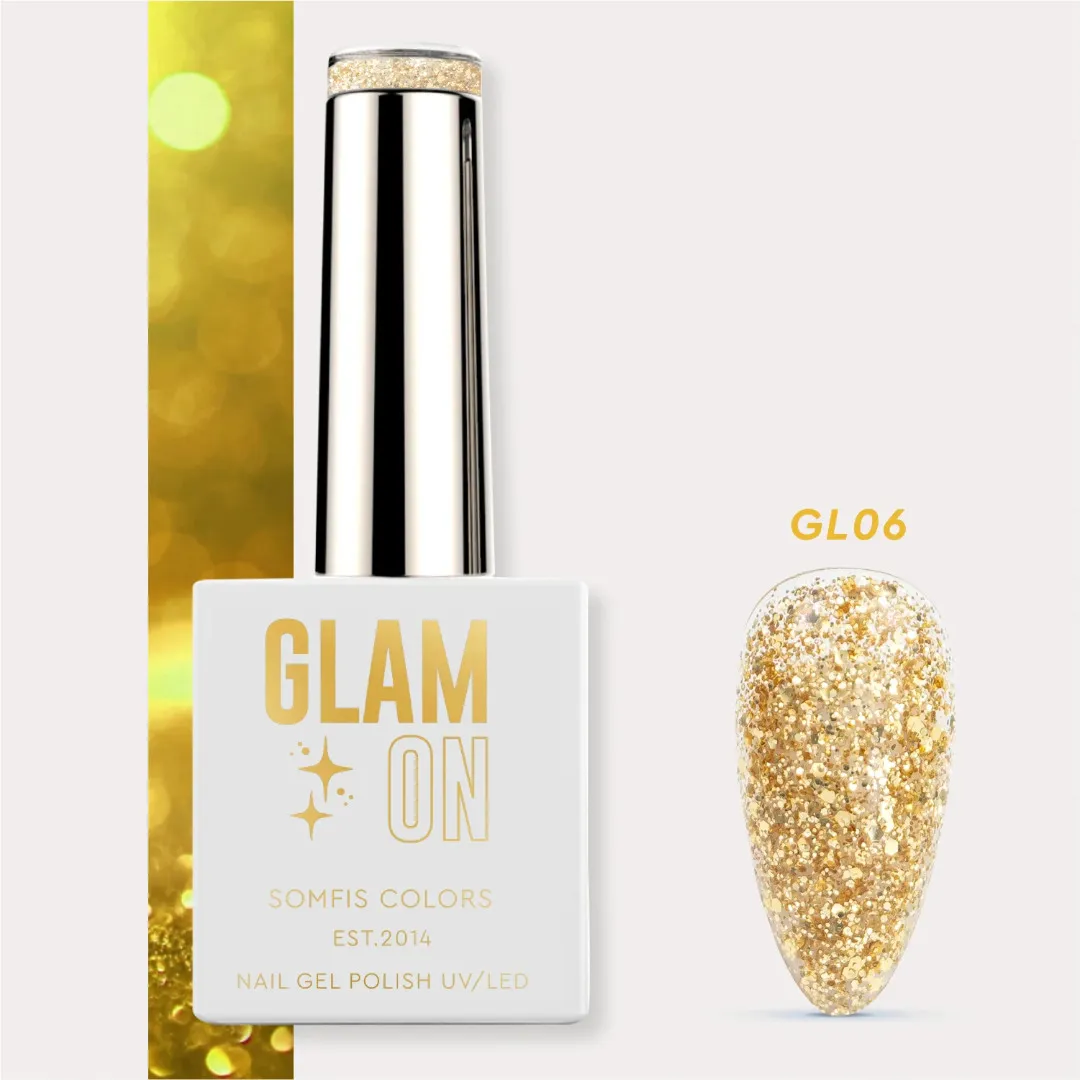 Trajni lak Somfis Glam ON GL06 s glitter nijansom žutog zlata 9ml