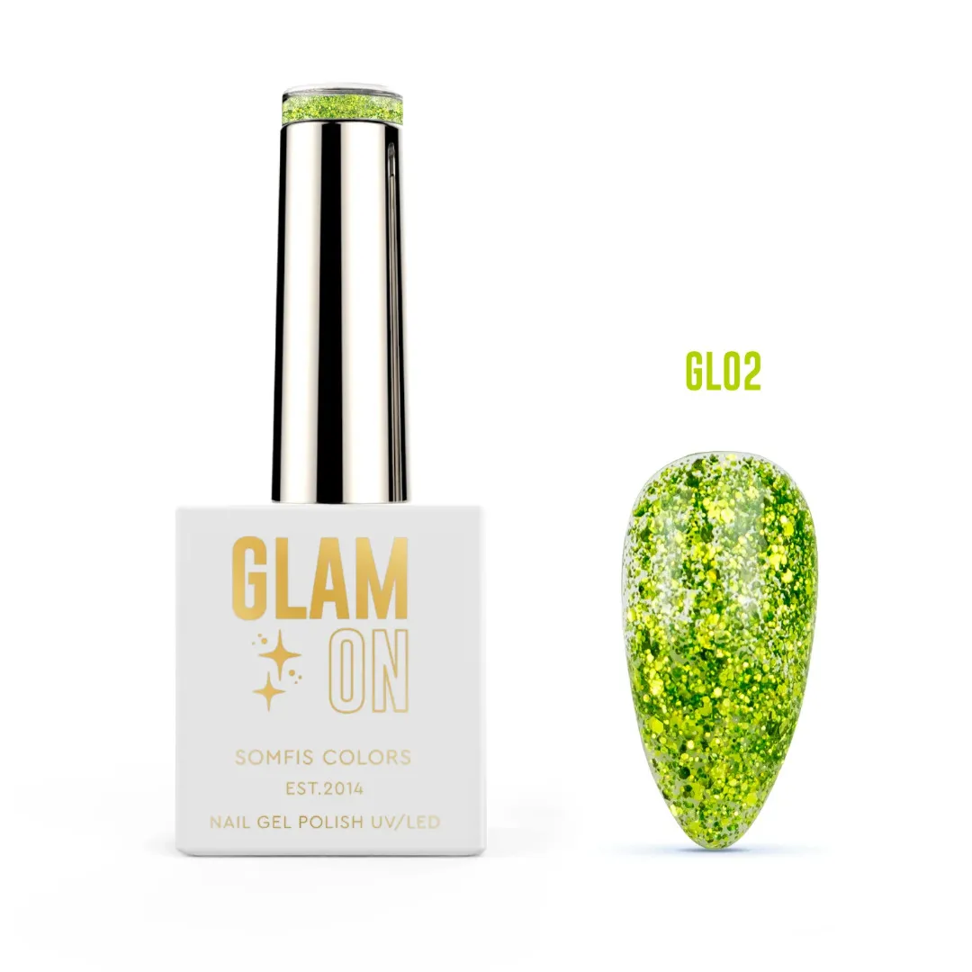 Trajni lak Somfis Glam ON GL02 lime/zeleni glitter s miješanim zrncima 9ml