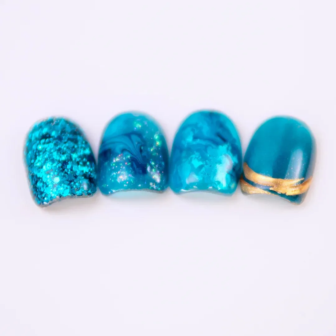 Trajni lak Somfis Glam ON GL01 tirkizni glitter 9ml s mješavinom zrnaca - picture 4